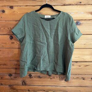 Niu Women's Size XL Green 100% Linen 3/4 Sleeve Top Lightweight top